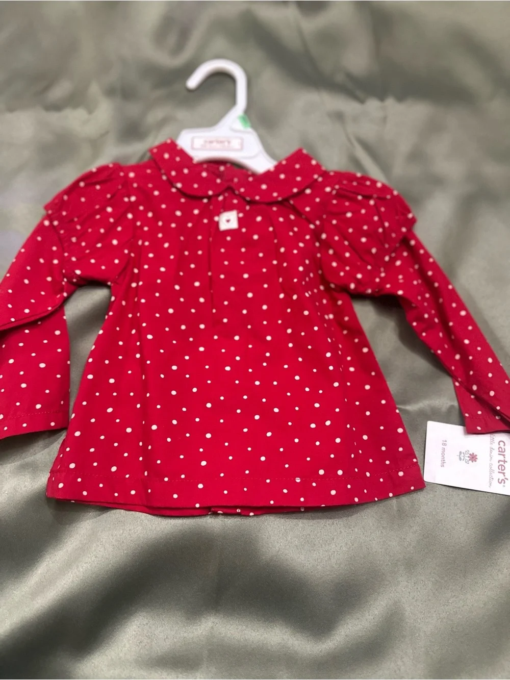 Carter's Red Long-Sleeve Polka Dot Top with Peter Pan Collar